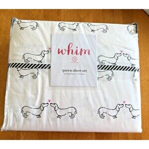 Martha Stewart Whim Queen Sheet Set Dachshund Dog Cotton 200 Thread Count NEW